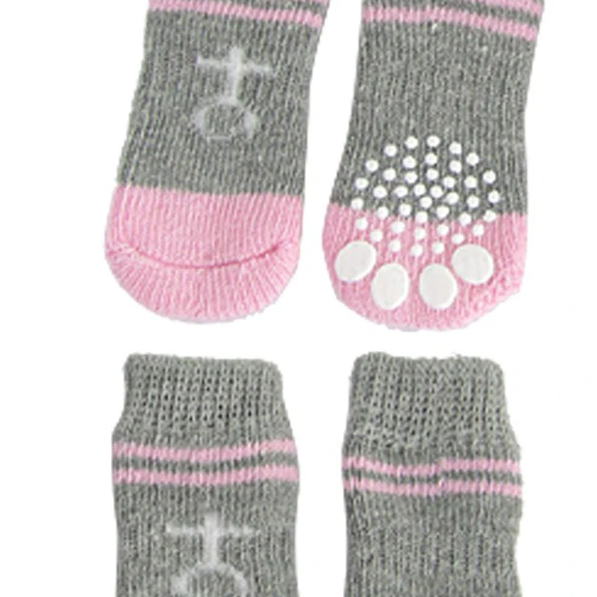 Ярко-розовые серые Нескользящие теплые вязаные носки для собак