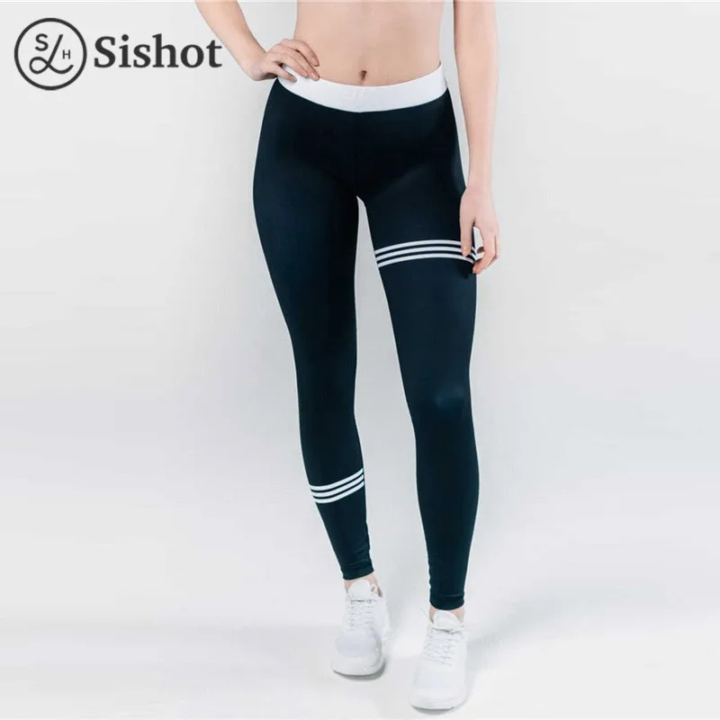 Skinny Leggings Women Striped Empire Waist Pencil Pants Casual Summer