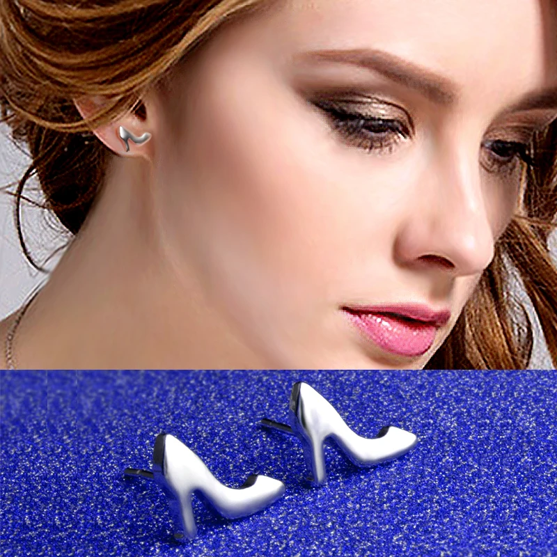 Дизайн, милые элегантные серебряные туфли на высоком каблуке, дизайнерские серьги-гвоздики для женщин, пирсинг, серьги, ювелирное изделие