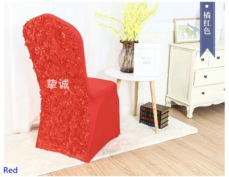 Red Colour Spandex Chair Covers Rosette Chair Cover Rose Flower Design