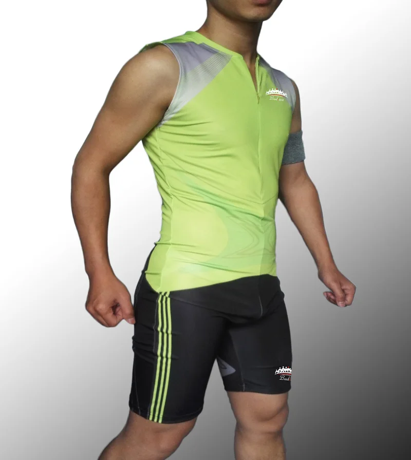 Badiace Man Tight Fast Running Speedsuit, цельный костюм без рукавов, спортивный костюм на молнии, майка, боди, облегающие рашгарды - Цвет: Зеленый