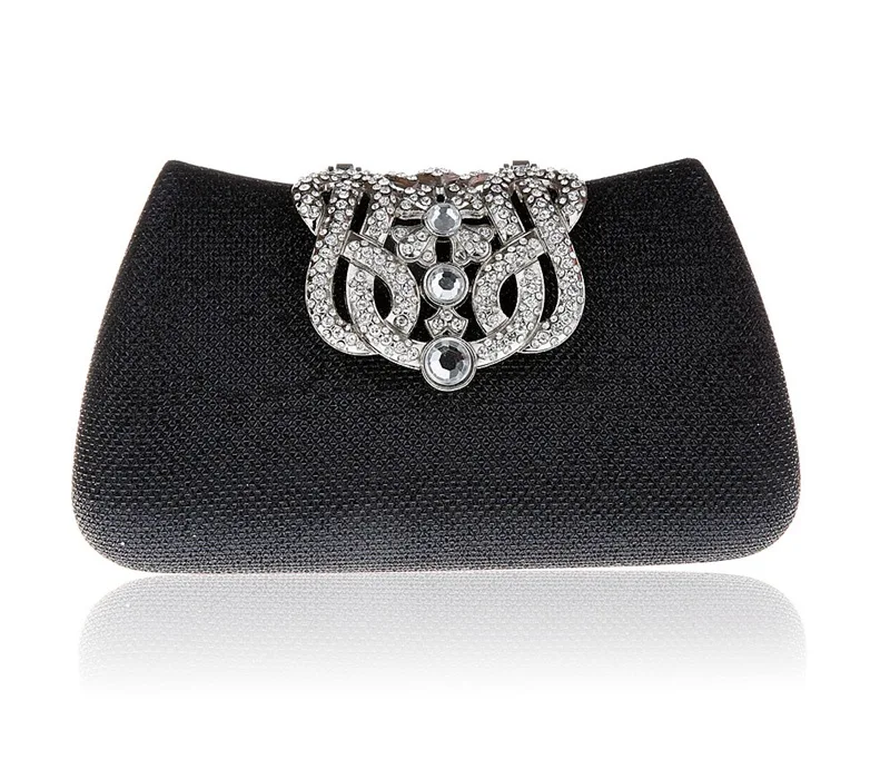 Solid Bling Rhinestone Women Cosmetic Bag Noble Elegant Black Evening