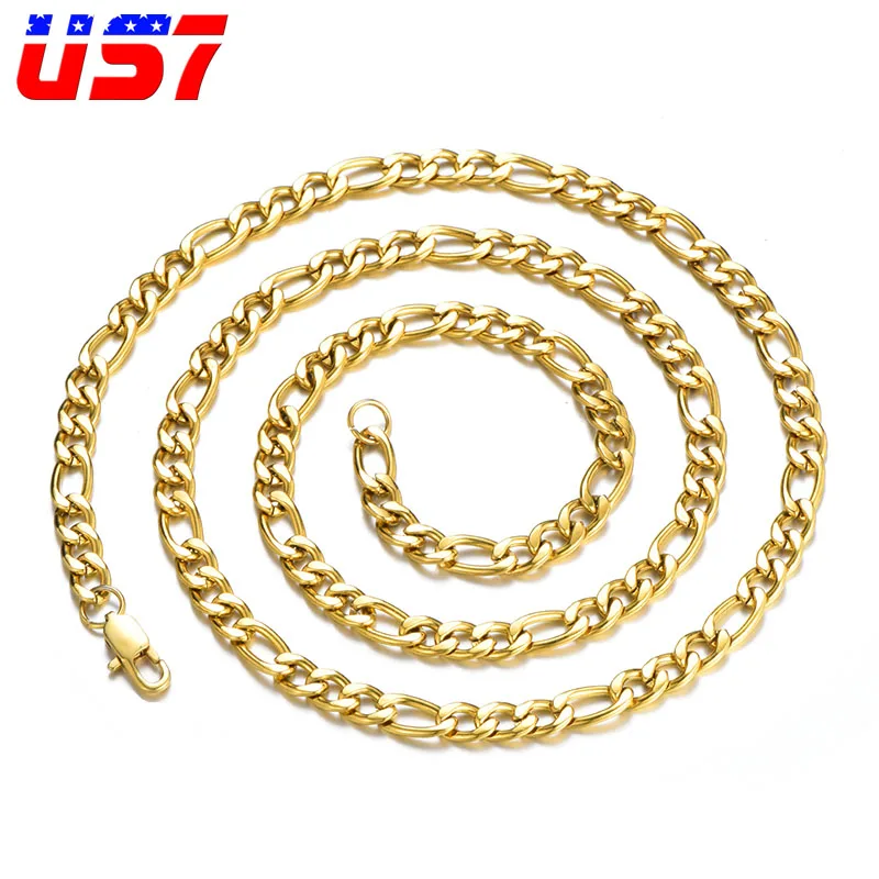 US7 Rope Cuban Link Chain Figaro Necklaces Stainless Steel 20 30inch