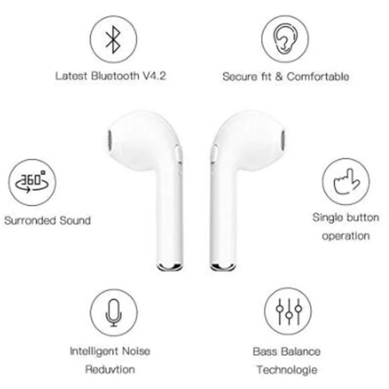 Беспроводные наушники Bluetooth наушники I7 i7s TWS спортивные наушники гарнитура с микрофоном для смартфонов iPhone Xiaomi samsung huawei LG