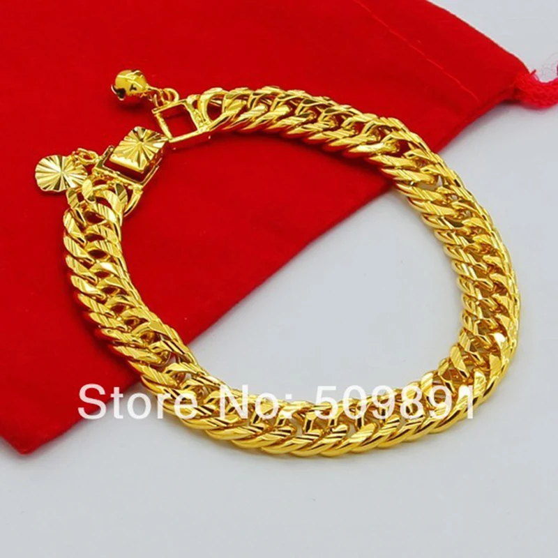

YMB2 Men Jewelry Top Quality 24K Pure Gold color 8MM Links Chain Men's Bangle Bracelets Cool Boyfriends Gift