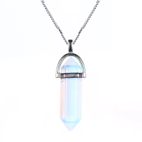 WIFE Hot sale Hexagonal Column Quartz Necklaces Pendants Vintage Natural Stone Bullet Crystal Necklace For Women Jewelry