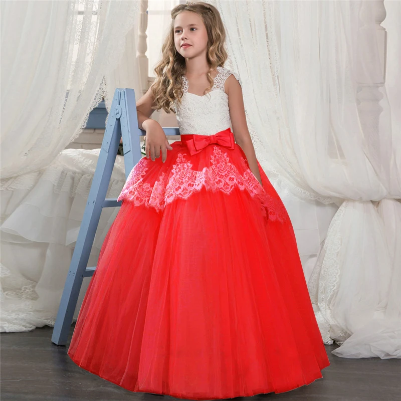 Elegent Flower Long Prom Gowns Teenagers Dresses For Girl Children Party Clothing Kids Evening Formal Dress Bridesmaid Wedding