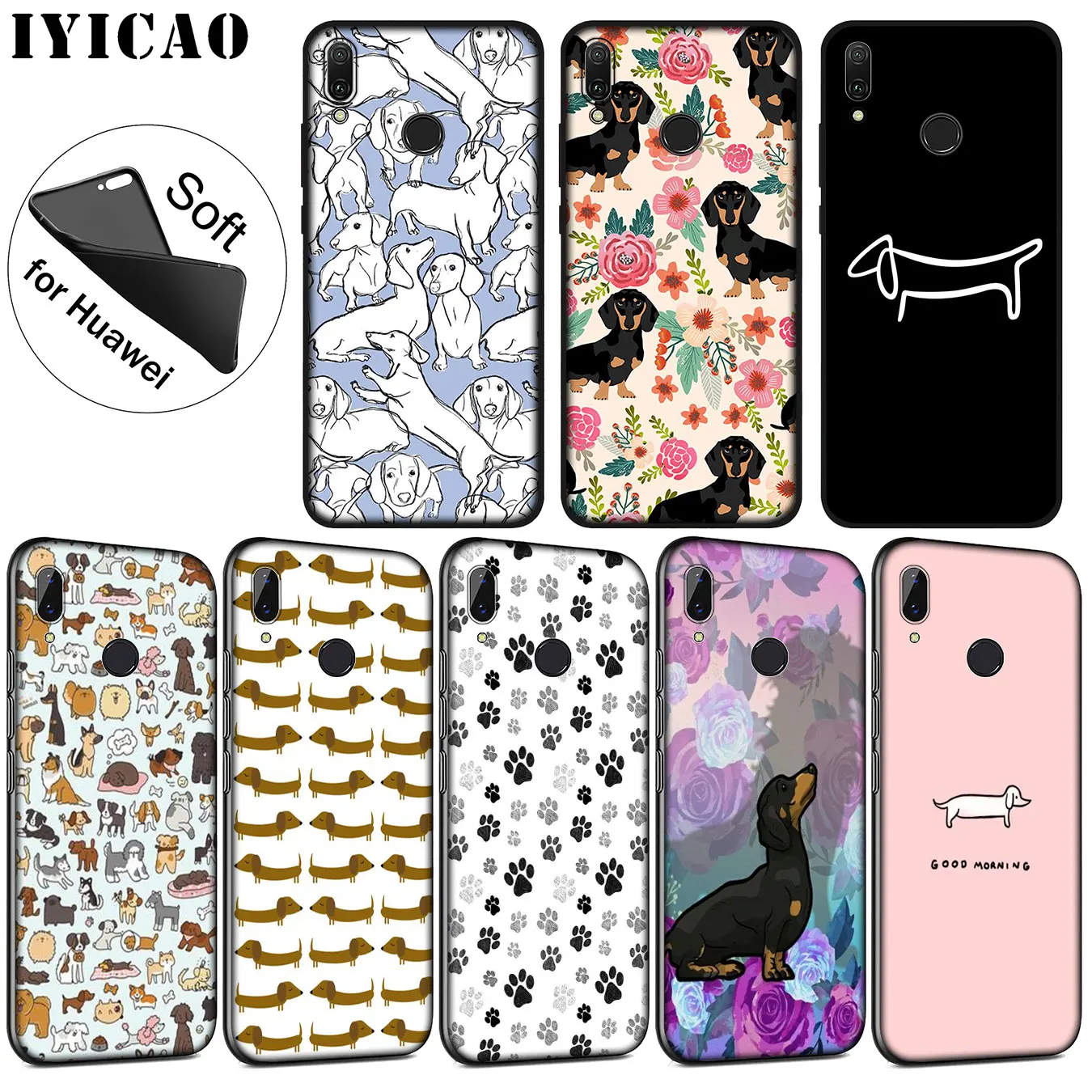 

IYICAO Animals cute Dogs Dachshund Soft Silicone Case for Huawei P30 P20 Pro P10 P9 P8 Lite Mini 2017 2016 2015 P smart Z 2019