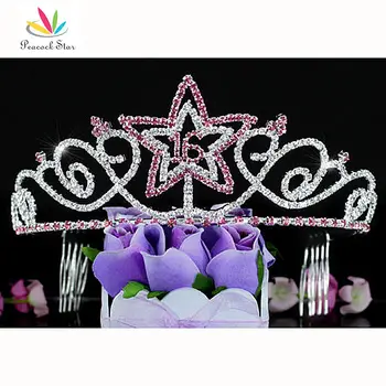 

Peacock Star Sweet 16 Birthday Crystal Pink Star Quinceanera Tiara CT1556