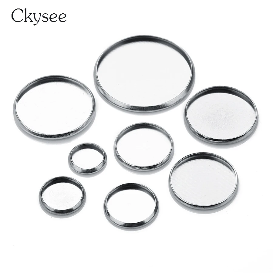 

Ckysee 20Pcs/lot Stainless Steel Pendant Cabochon Base Setting Blank Bezel Trays Fit 8/10/12/14/16/18/20/25mm Cabochons Cameo