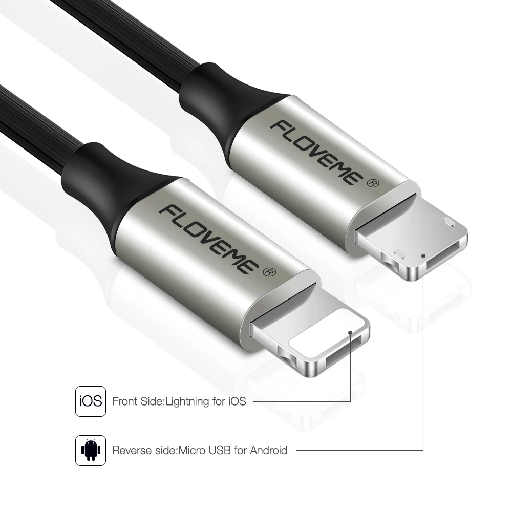 FLOVEME 2 в 1 USB кабель для iPhone X 7 6 s 5S кабель для быстрой зарядки для освещения USB кабель для iPad мобильного телефона