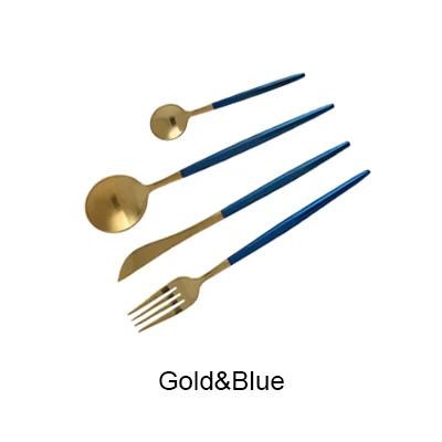 7 цветов, набор столовых приборов из нержавеющей стали, благородная вилка, нож, десертная посуда, посуда, золотой, серебряный, черный, кофейный - Цвет: blue gold