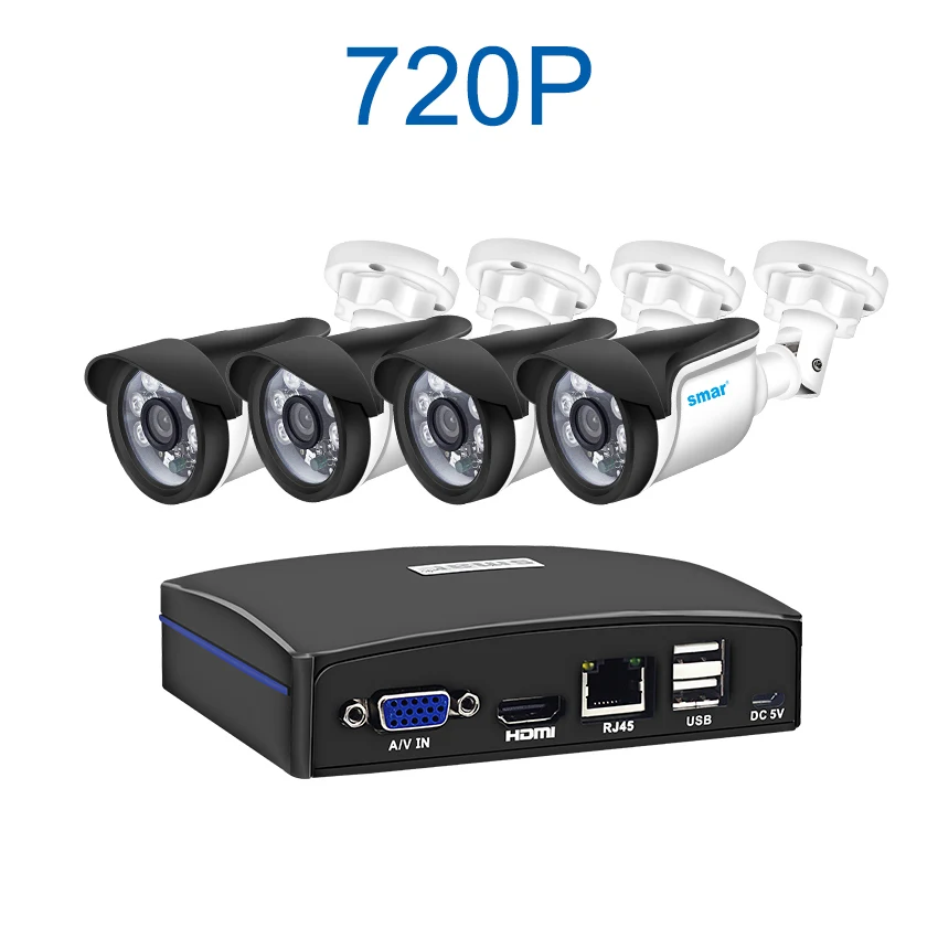 Sm4ch CCTV NVR система 4 шт 720 P/1080 P наружная ip-камера комплект домашняя система видеонаблюдения HDMI P2P Поддержка Esata+ USB+ TF хранение - Цвет: Синий