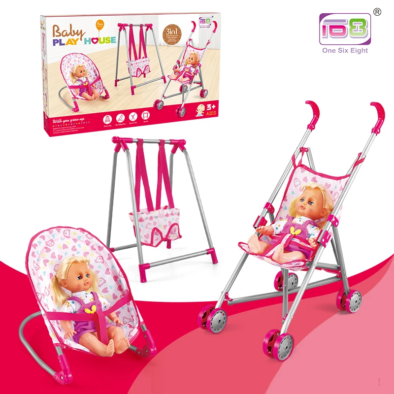 Бесплатная доставка 4 в 1 Кукольный дом набор мебели кукла коляска кровать качели кресло-качалка для маленьких девочек моделирование
