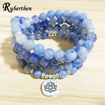 

Ruberthen New Design 108 Mala Bracelet Natural Blue Aventurine Beads Bracelet or Necklace Trendy Balance Yoga Jewelry
