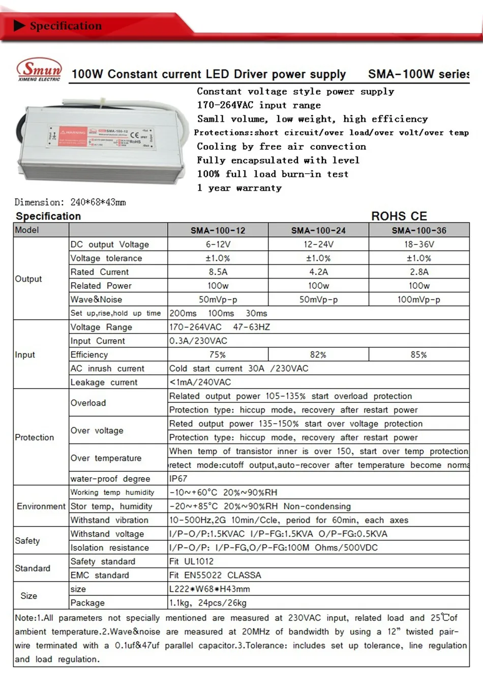 100W18-36v 3A постоянный ток водонепроницаемый IP67 светодиодный драйвер импульсный источник питания для светодиодный полосы света CE по ограничению на использование опасных материалов в производстве гарантия 1 год