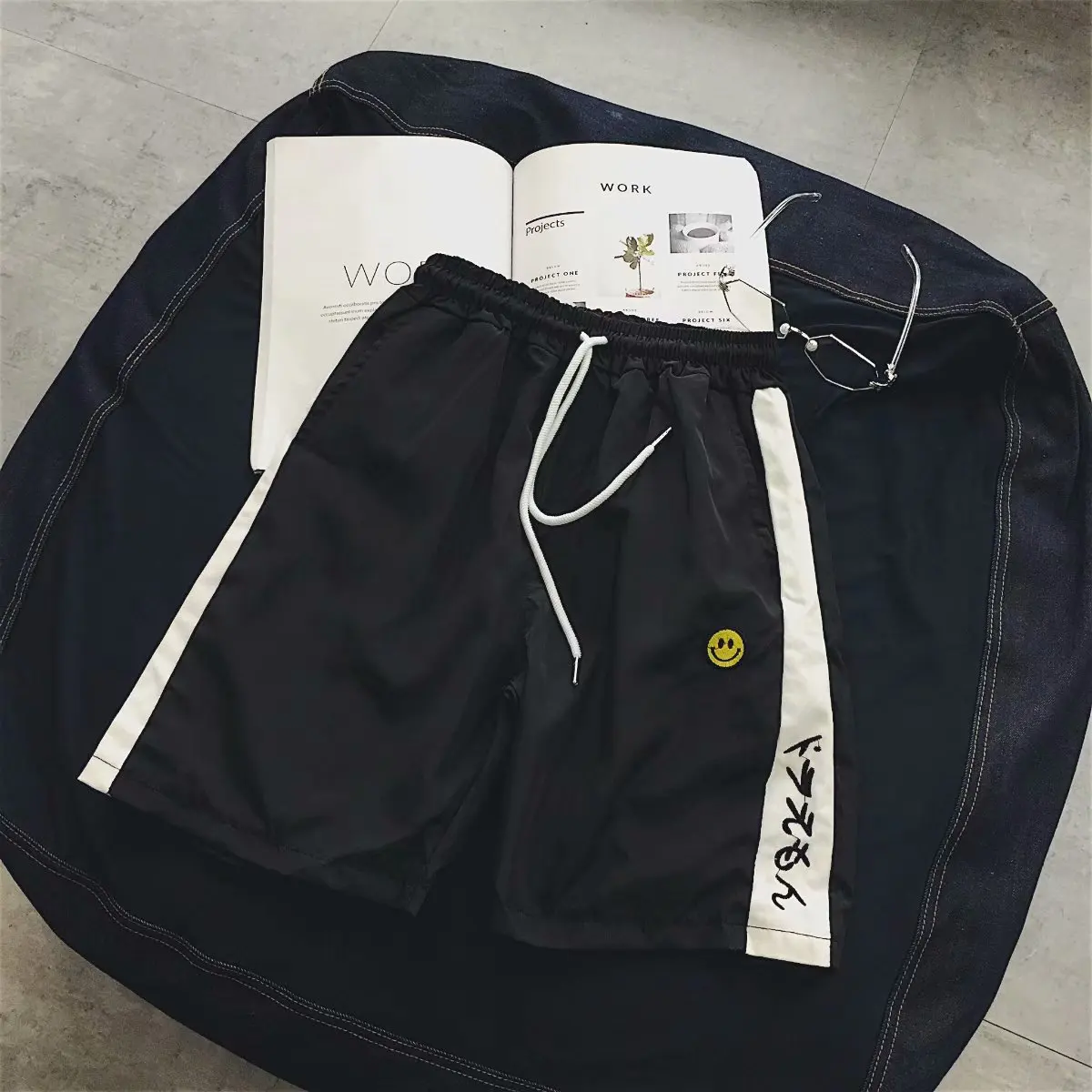 Men's Shorts Summer Solid Overalls Striped Sports Pocket Fashion New Male Soft Cool Loose Outdoor Streetwear