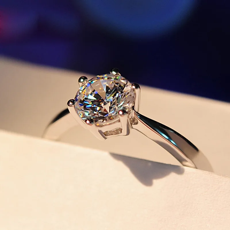 

High Quality Classic Simulation Wedding Ring for Women Prong Setting White 1ct Top CZ Stone Finger Rings Female Engagement Ring