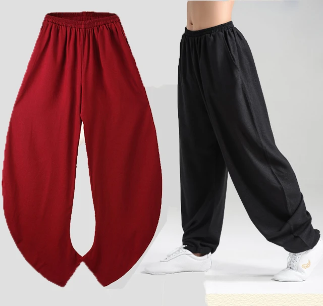 Chinese kung fu pants for men loose casual embroidery cotton linen harem  pants men's retro lace-up trousers tang suit