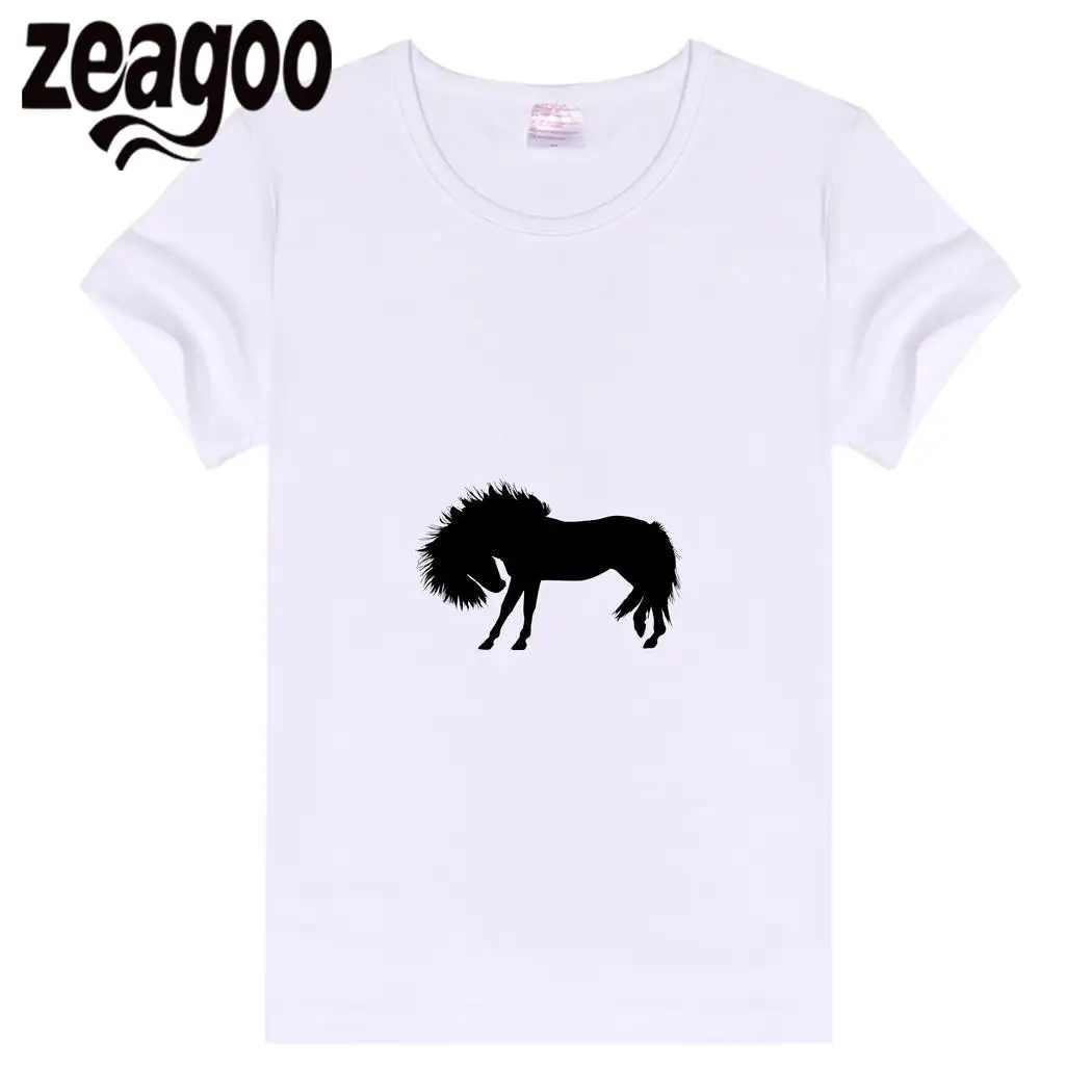 Zeagoo черный Повседневное одноцветное Plain Crew Neck Slim Fit мягкий короткий рукав Футболка белая Для женщин лошадь