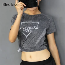 Blesskiss, Стрейчевые облегающие топы для йоги, женские спортивные футболки, майки для спортзала, Майки для фитнеса, футболки для йоги, бега, женские спортивные топы, ткань