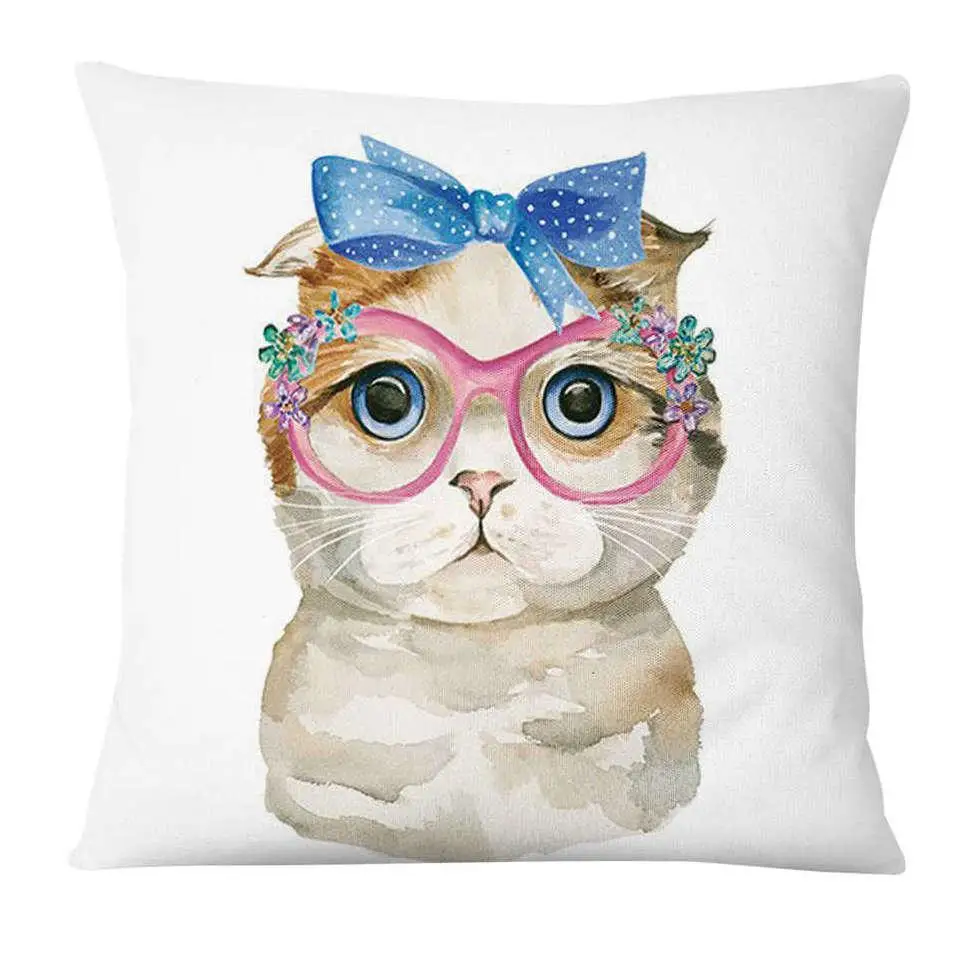 Hand Painted Cartoon Cat Digital Printed Pillowcase Home Pillow Decoration Almofadas Decorativas Para Sofa Throw Pillow 45*45 