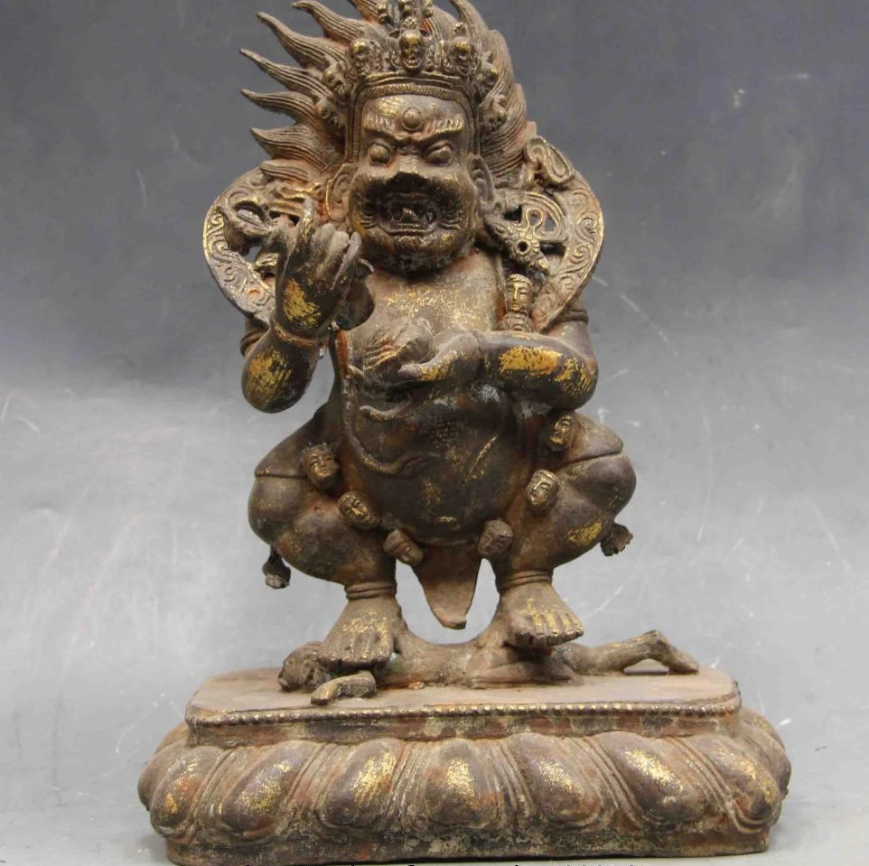 

11 Chinese Buddhism Temple Old bronze Copper Vajrapani Mahakala Buddha Statue