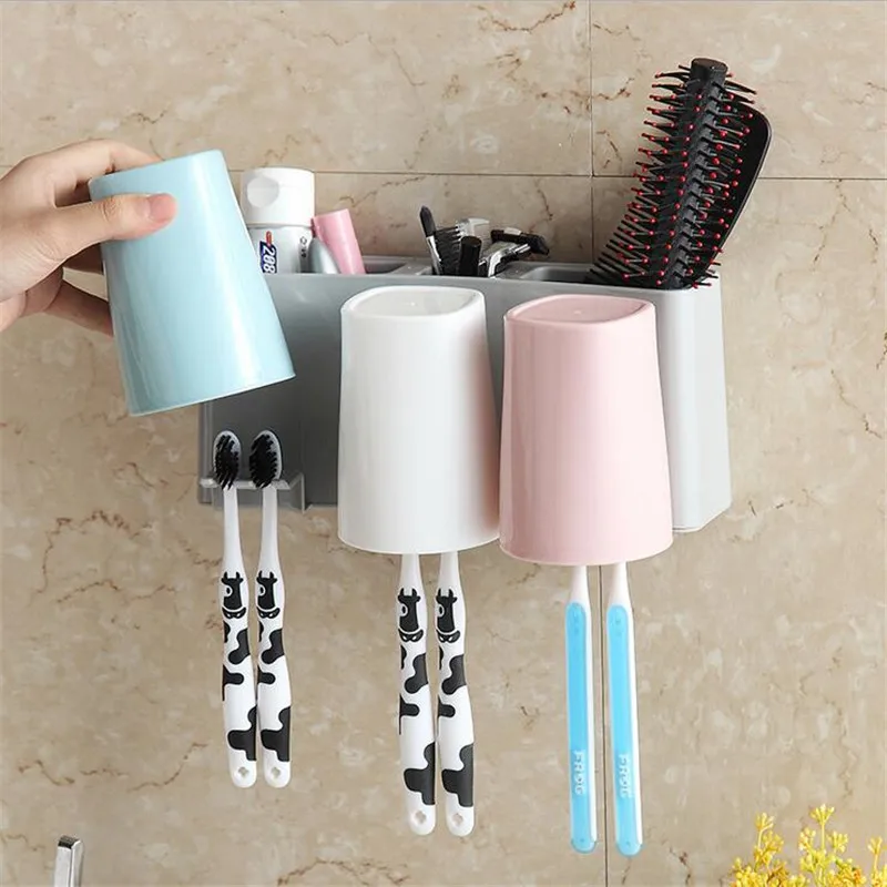 Dust proof Toothbrush Holder With 3 Water Cup Wall Mount Toothbrush
