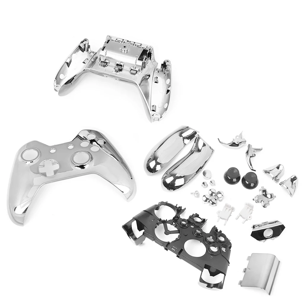 Metal Plated Full Housing Shell Case Kit Replacement Parts for Xbox One Wireless Controller - Silver