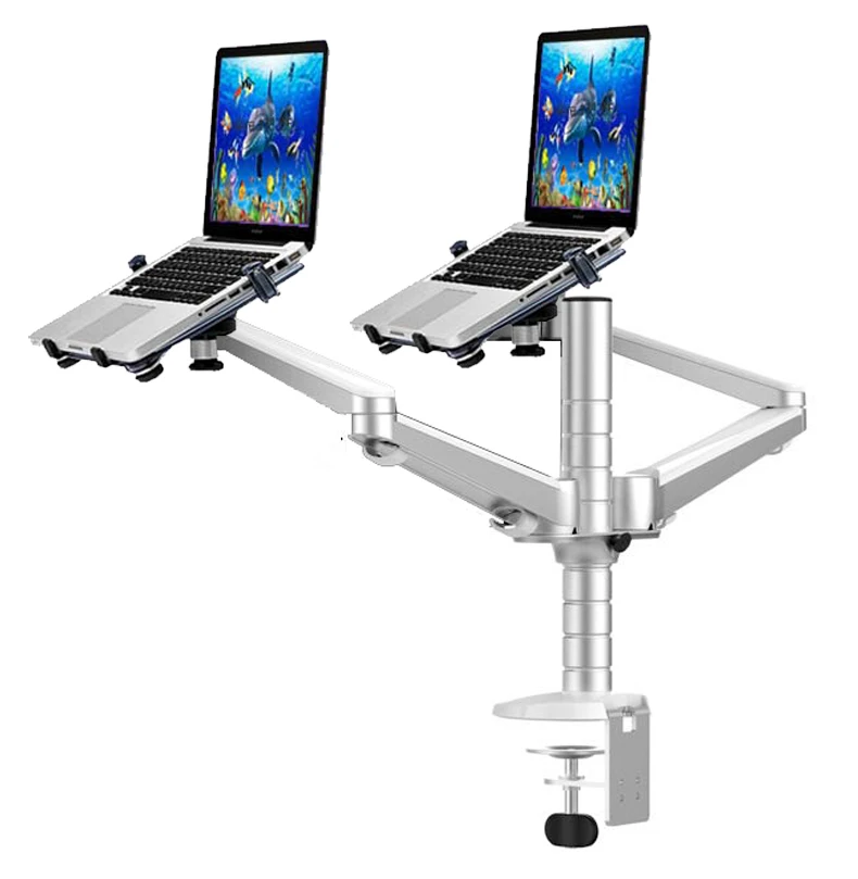 OA-12X aluminum alloy 2 In 1 Bracket adjustable Dual Arm double laptop desktop stand Holder For 10-15 inch Laptop+ 7"-10" tablet