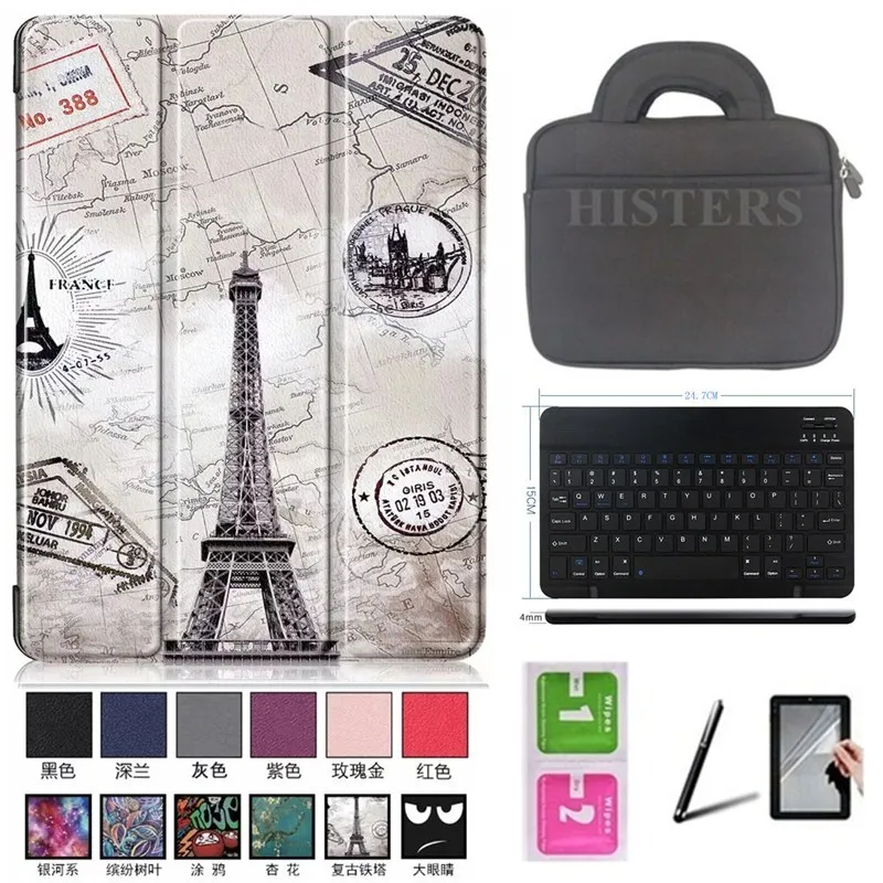 6-в-1 Для samsung Galaxy Tab A 10,5 дюймов SM-T590 SM-T595-Printed Smart Cover чехол+ Bluetooth клавиатура+ сумка+ стилус+ Защитная пленка на экран+ влажные салфетки
