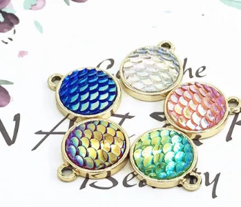 

50pcs Charm enamel round mermaid pendants Handmade children day Jewelry Making earrings bracelet necklace keychain DIY