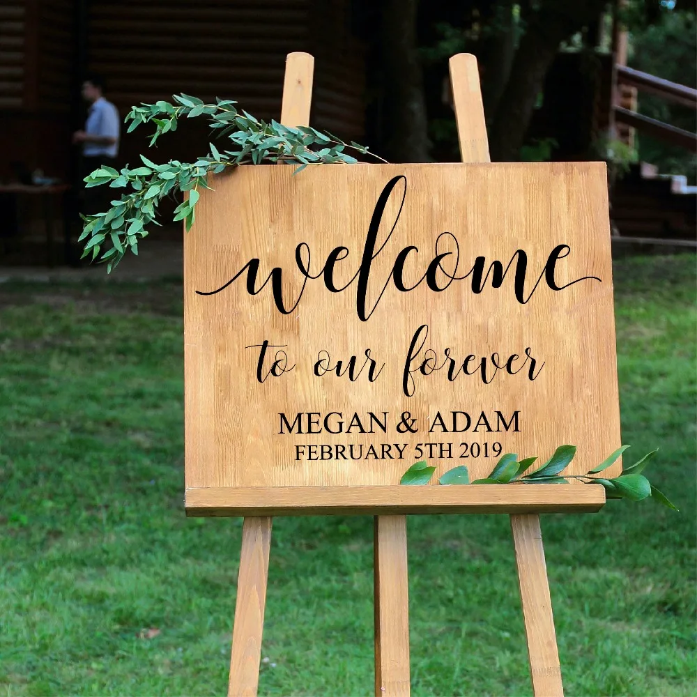 Welcome to Our Forever Personalized Decal Rustic Wedding Decoration Wedding Welcome Sign Name and Date Vinyl Sticker wedding poster