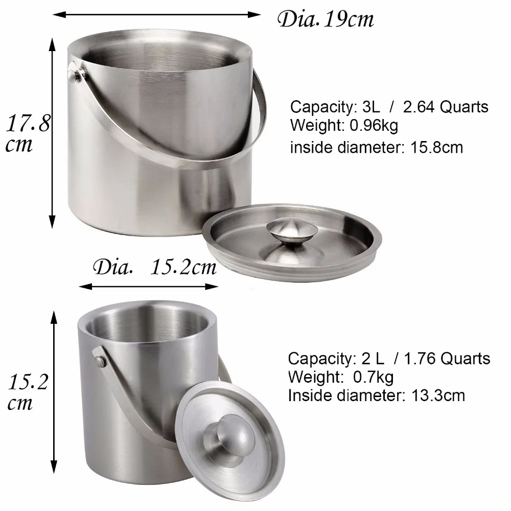 Seau /À Glace Bac /À Gla/çons avec Pince Et Couvercles Ice Conteneurs FORYOURS Double Paroi Seau /À Glace en Acier Inoxydable /Épais Bac /À Gla/çon pour Boissons Au Vin Et Au Champagne