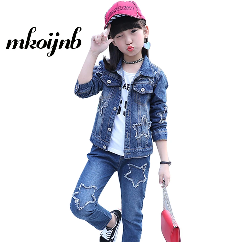 

Girls Boys Clothing Set 2018 Spring Autumn Kid Sets For 4 6 8 10 12 13 Years Star Jacket+Jeans 2 Pcs Girls Sports Cowboy Suits