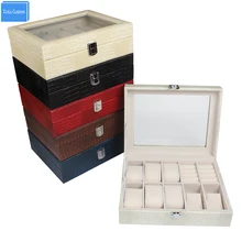 Большие роскошные прямоугольные кожзам брендовые модные кожаные деревянные 8+ 2 сетки часы в подарочной коробке чехол Ювелирное кольцо для демонстрации оконный замок