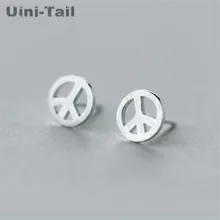925 стерлингового серебра символ мира уха заклепки, стандартные тенденции для мужчин и женщин любителей серьги круглые серьги Мода