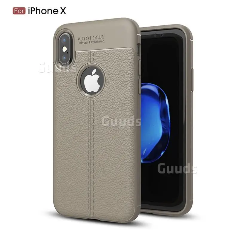Luxury Auto Focus Litchi Texture Silicone TPU Back Cover for iPhone X(5.8 inch) - Gray