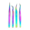4PCS VETUS Original MCS Bright Blue Premium Beauty Makeup Tweezers for Eyelashes Extension Super Fine Tip High Precision Clip 4