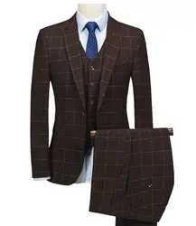 Последние пальто брюки жилет дизайн Классический Клетчатый костюм мужские деловые свадебные костюмы из 3 предметов вечерние смокинги