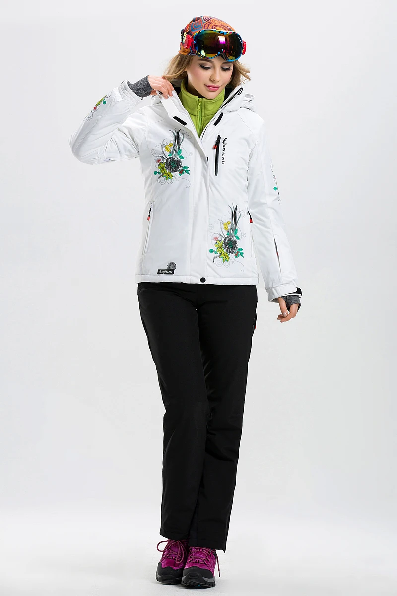 New Women Ski Suit Windproof Waterproof Flower Style Skiing Snowboard Thicken Thermal Female Jacket+Pants Super Warm Clothing