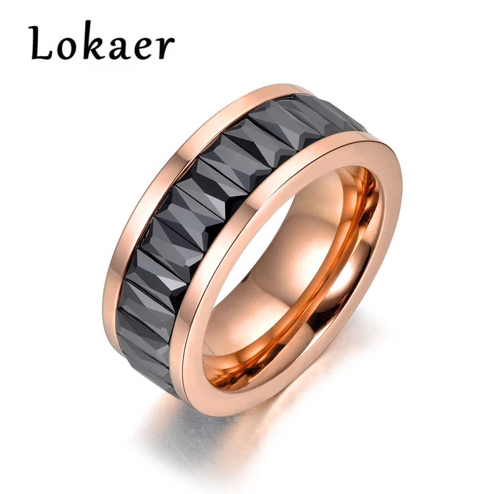 

Lokaer Fashion Black/Clear CZ Crystal Wedding Rings For Women Stainless Steel Rhinestone Engagement Ring Drop Shipping R18035
