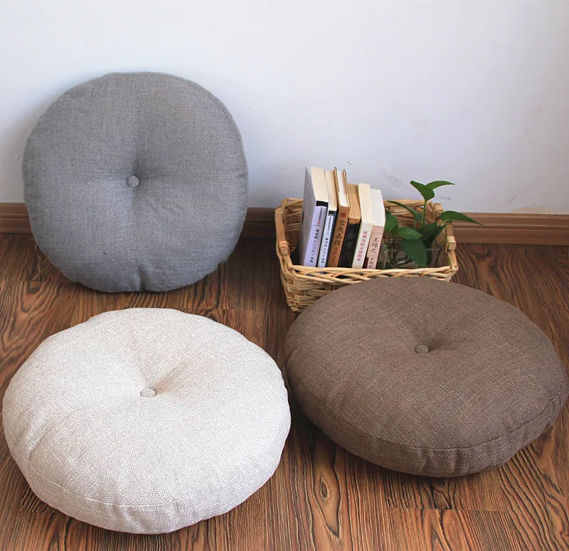 L126-KAYIYO Round Cotton&Linen Meditation Cushion Chair Pillow Yoga Cushion Bay Window Cushion Gray High Quality (5)