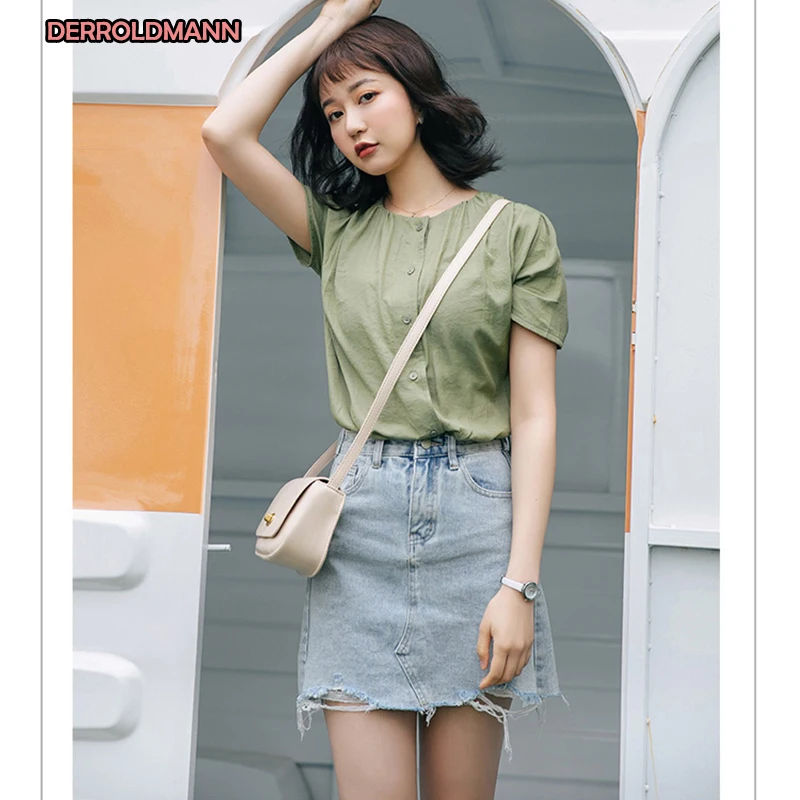 

Women's Short Skirts Summer Jeans Skirt with Pocket Button Cotton Short Denim Soft Comfortable Breathable Womens