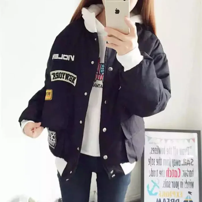 Korean female college wind in autumn and winter coat thick short cotton padded BF Korean female student wind jacket