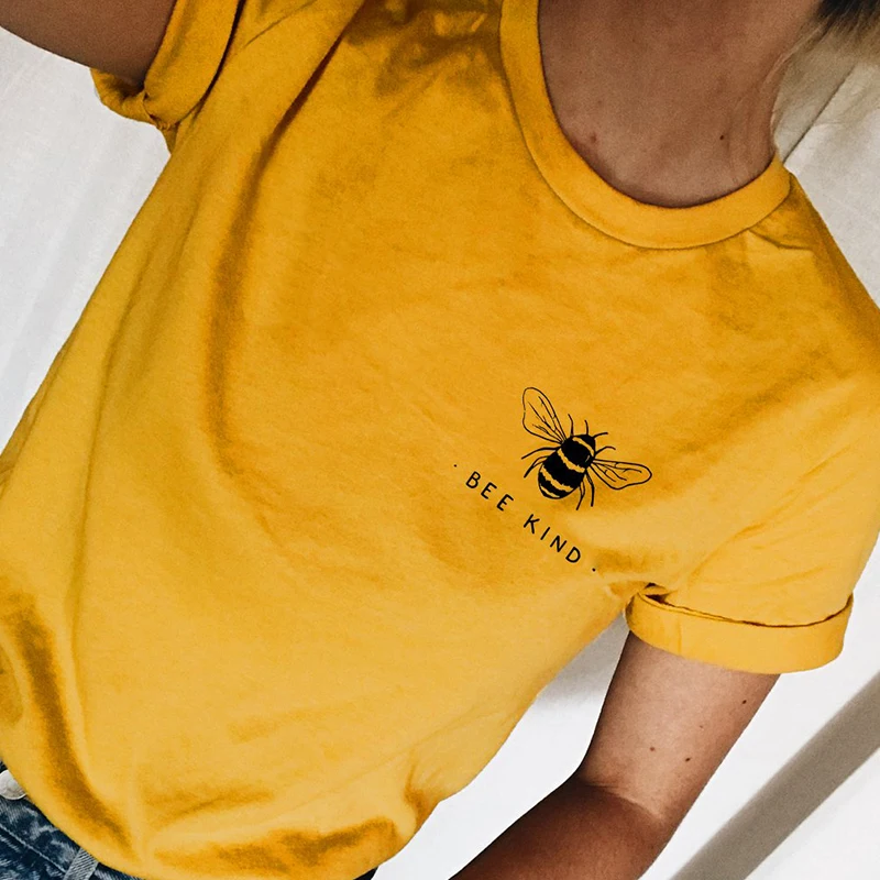 

Bee Kind Pocket Print Women Tshirt Save Bees Graphic T-shirt Aesthetic Pure Cotton Shirt Girl Ulzzang Tees Summer Tops Drop Ship