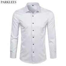 Men's Bamboo Fiber Dress Shirts Slim Fit Long Sleeve Shirt 2018 New Casual Button Down Elastic Formal Shirts for Business Man