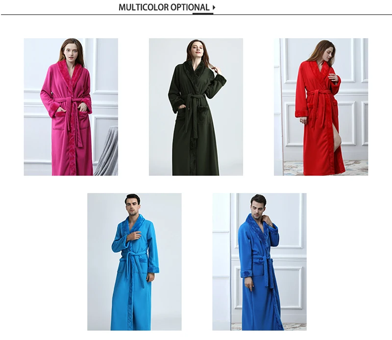 Мужской женский утепленный флисовый термальный удлиненный халат для мужчин размера плюс, зимнее кимоно, теплый банный халат, мужской халат, меховые халаты