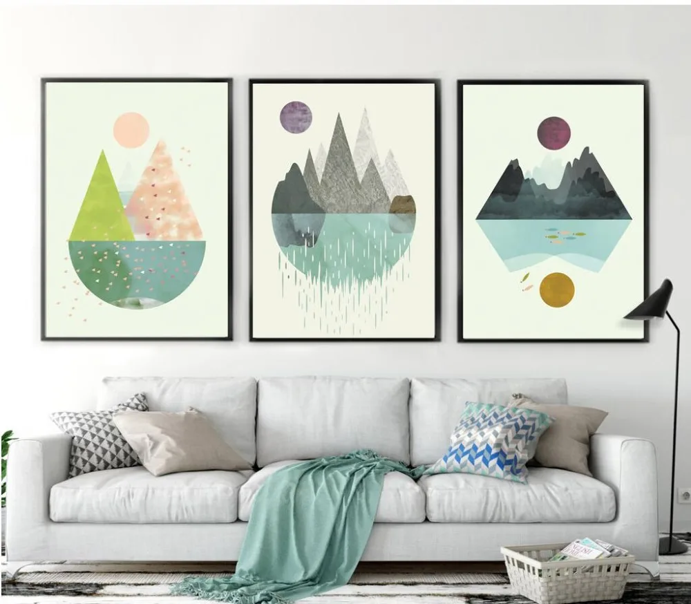 Modern-Geometric-Abstract-Shape-Sun-Mountain-Canvas-Print-Poster-Nordic-A4-Great-Wall-Photo-Living-Room