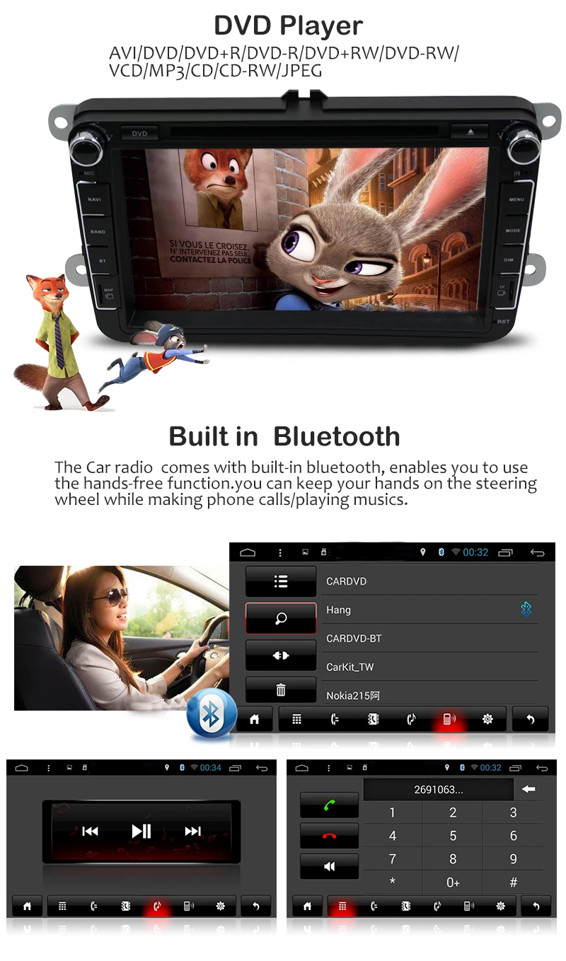 Discount Android 8.0 2 DIN Car DVD player For VW Vollkswagen Passat POLO GOLF Tiguan CC Skoda Fabia Rapid Yet Seat Leon GPS Radio screen 2